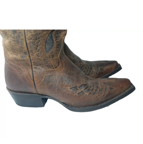 J.B. Dillon Leather Winged Cross Embroidered Cut Out Boots  Size 7 B Brown - Picture 8 of 15